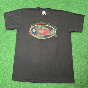 Hawaii Fish Maui Vintage 90s Black Large Hawaiian Graphic Surfer T Shirt